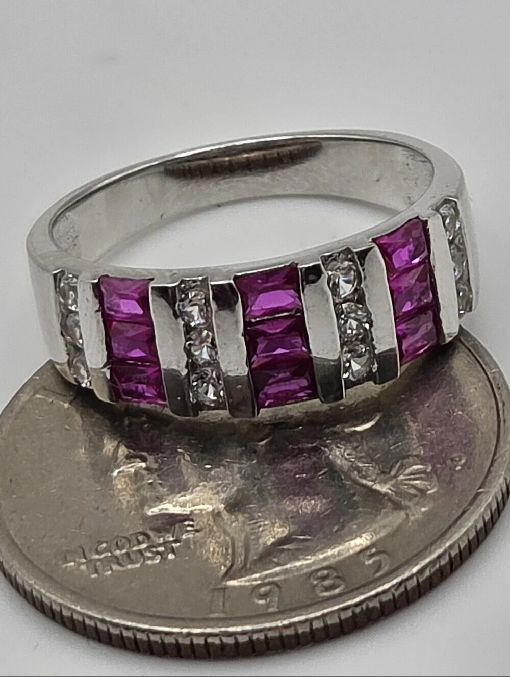 NEW 925 Sterling Silver Ruby Ring Lab Created White Sapphire Size 7 Fine Jewelry